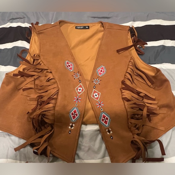 Jackets & Blazers - BIG SALE(4 for $40)- Fringed Embroidered Suede Vest - Brown